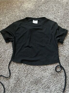 a new day Black Ribbed Side-Tie Crop Tee